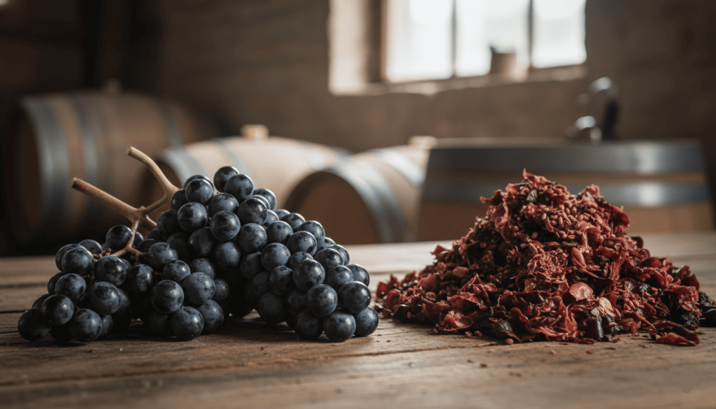 Raisins sur unetable près de matériaux écologiques