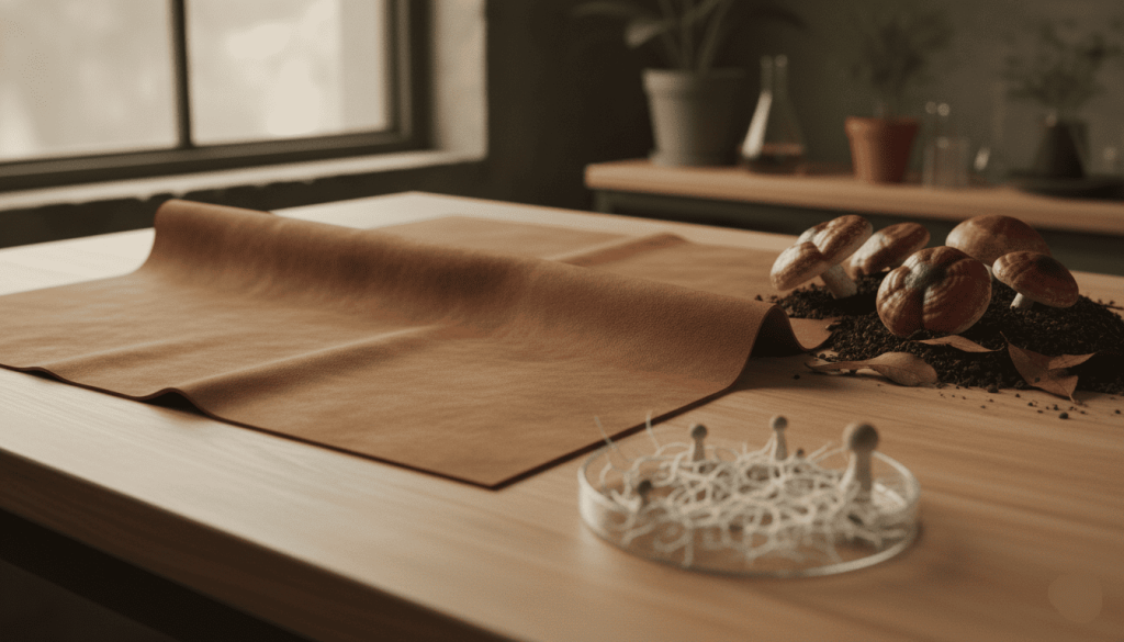 Cuir de champignon posé sur une table près de champignon