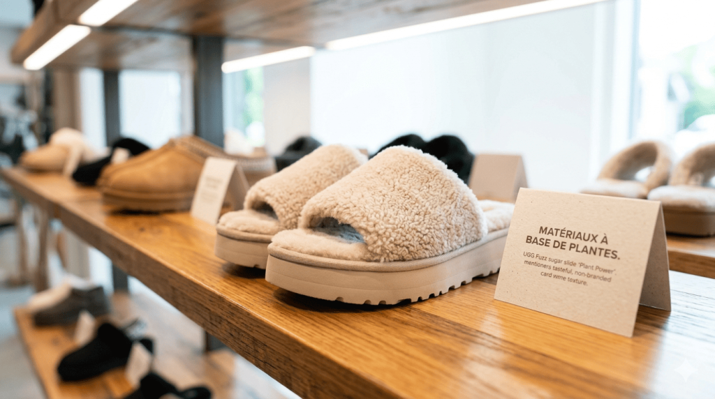 Sandales vegan sur une étalage dans une boutique
