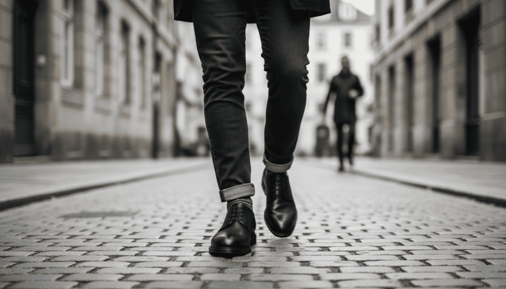 n homme en tenue casual portant des chaussures Good Guys dans une rue