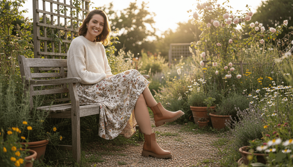 Femme qui porte des bottines vegan