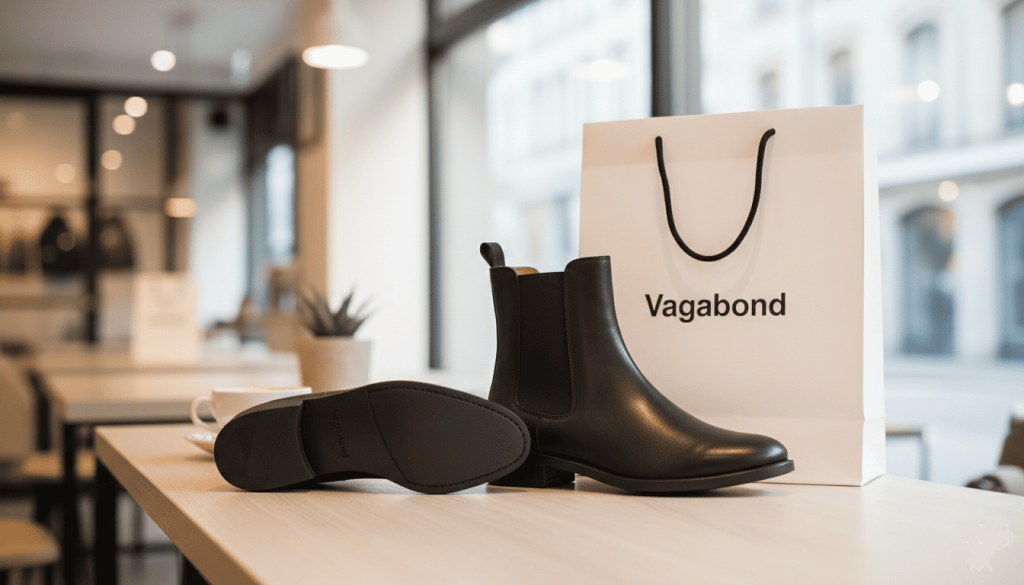 Bottines Chelsea Vagabond près d'un sac de shopping