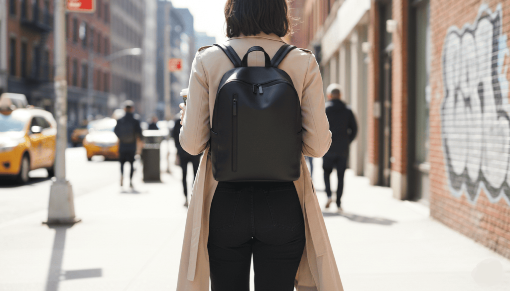 sac à dos vegan moderne porté en ville