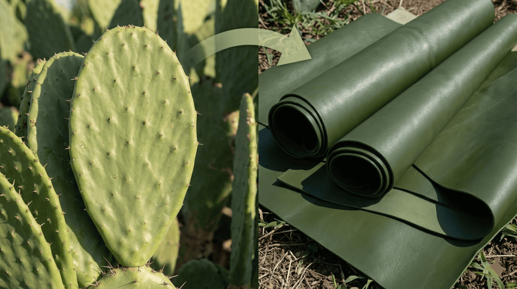 Feuilles de cactus + matériau Desserto côte à côte,