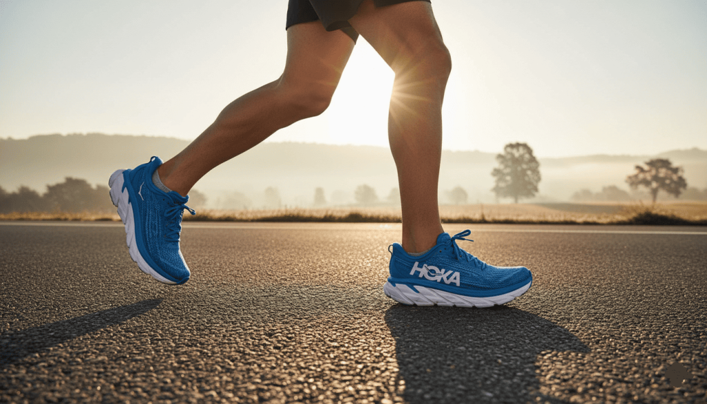 un coureur sur route portant des Hoka Clifton