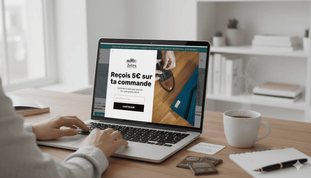 une personne naviguant sur un ordinateur portable pour découvrir Zebra vegan shop, 