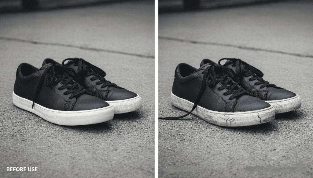 comparaison entre chaussures vegan neuves et chaussures vegan usées