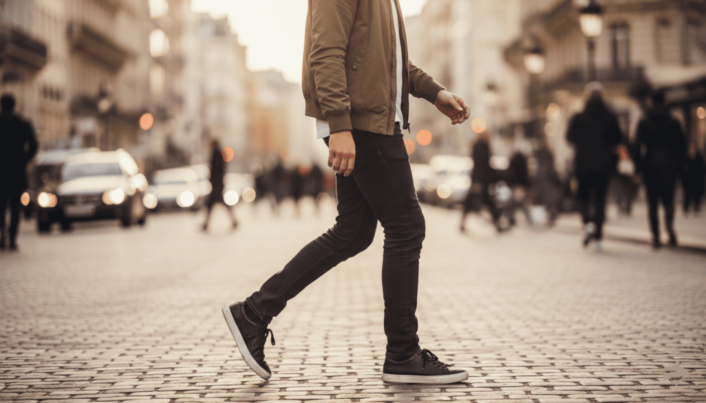 un homme qui porte des chaussures vegan