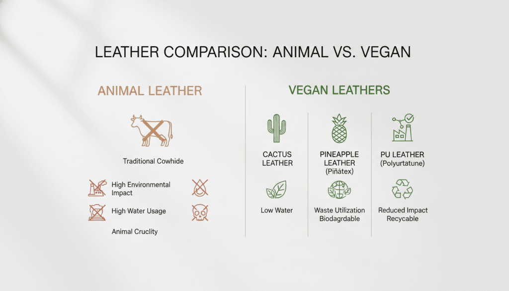 tableau comparaison entre cuir vegan et cuir animal